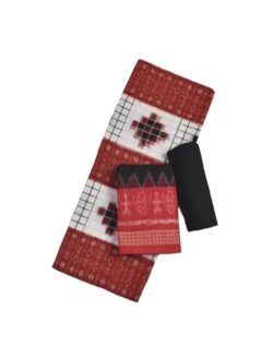 White-Red Colour Sambalpuri Handloom Cotton Dress Material