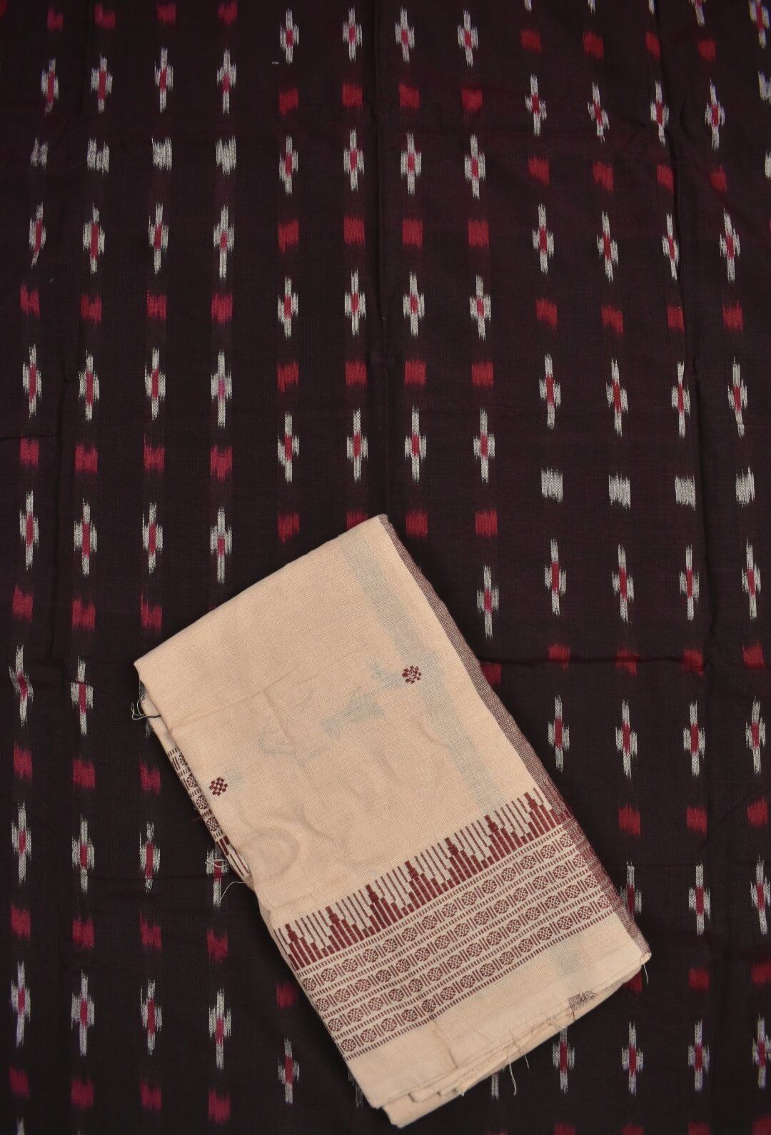 Maroon Colour Sambalpuri Handloom Cotton Dress Material - Image 3
