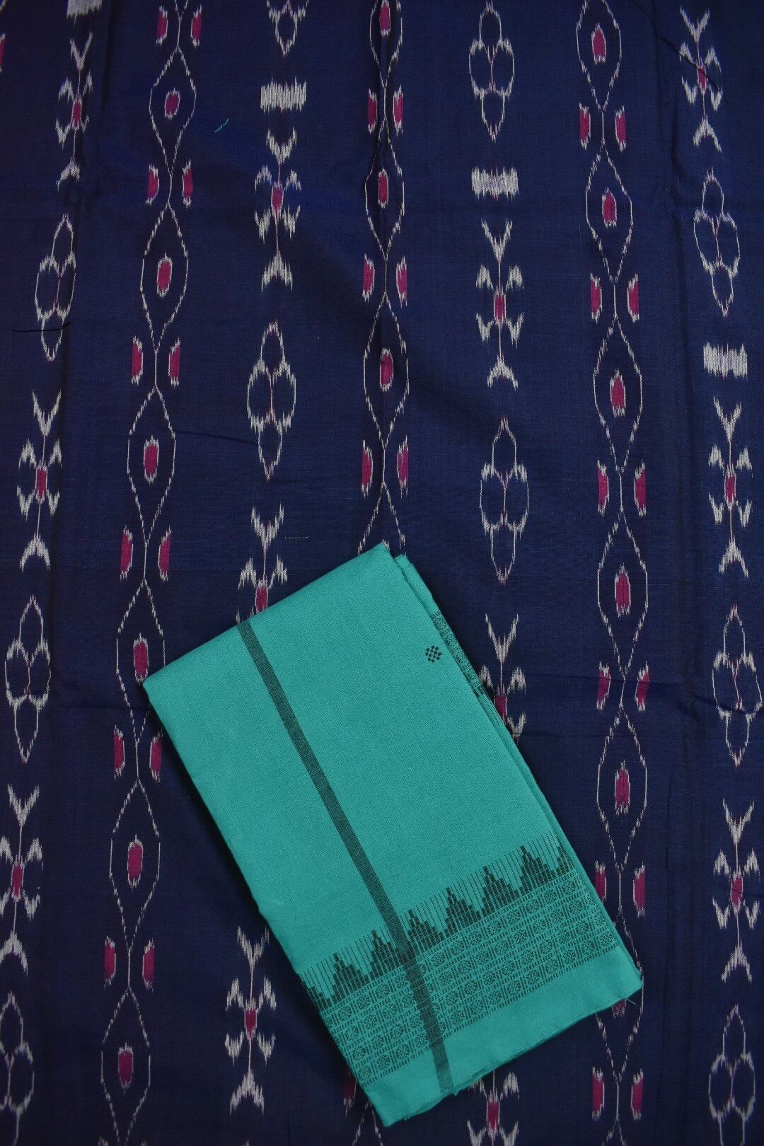 Blue Colour Sambalpuri Handloom Cotton Dress Material - Image 3