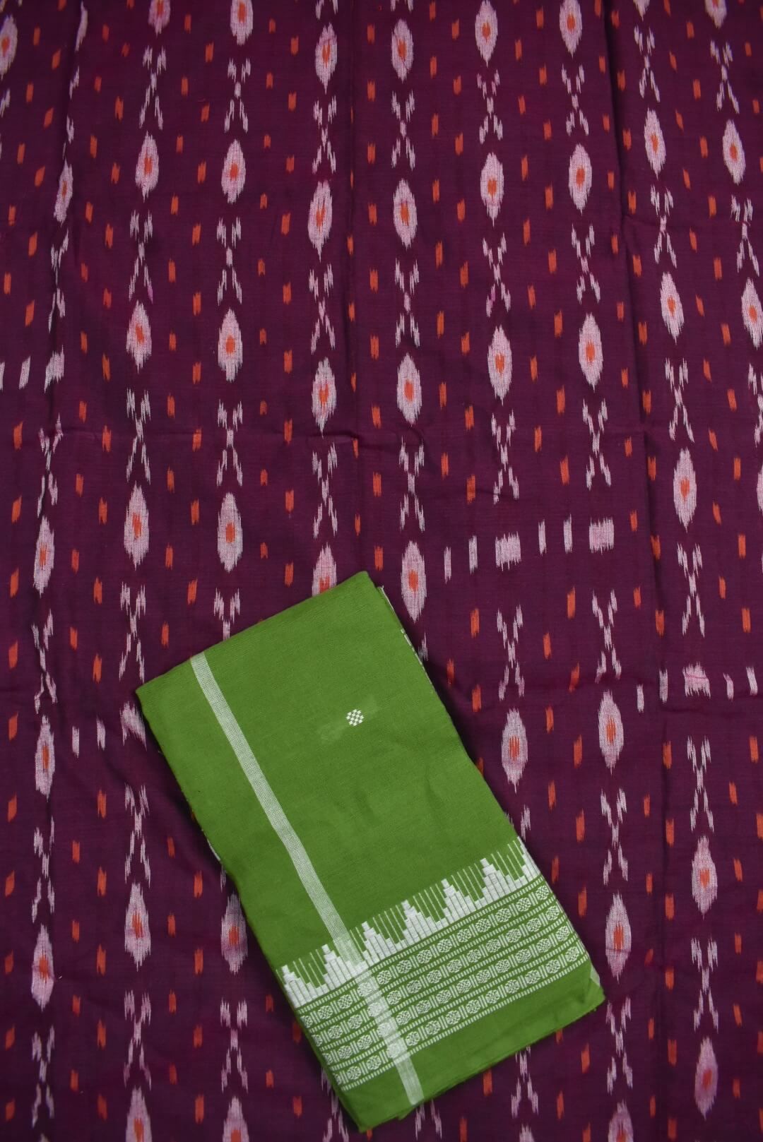Maroon Colour Sambalpuri Handloom Cotton Dress Material - Image 3