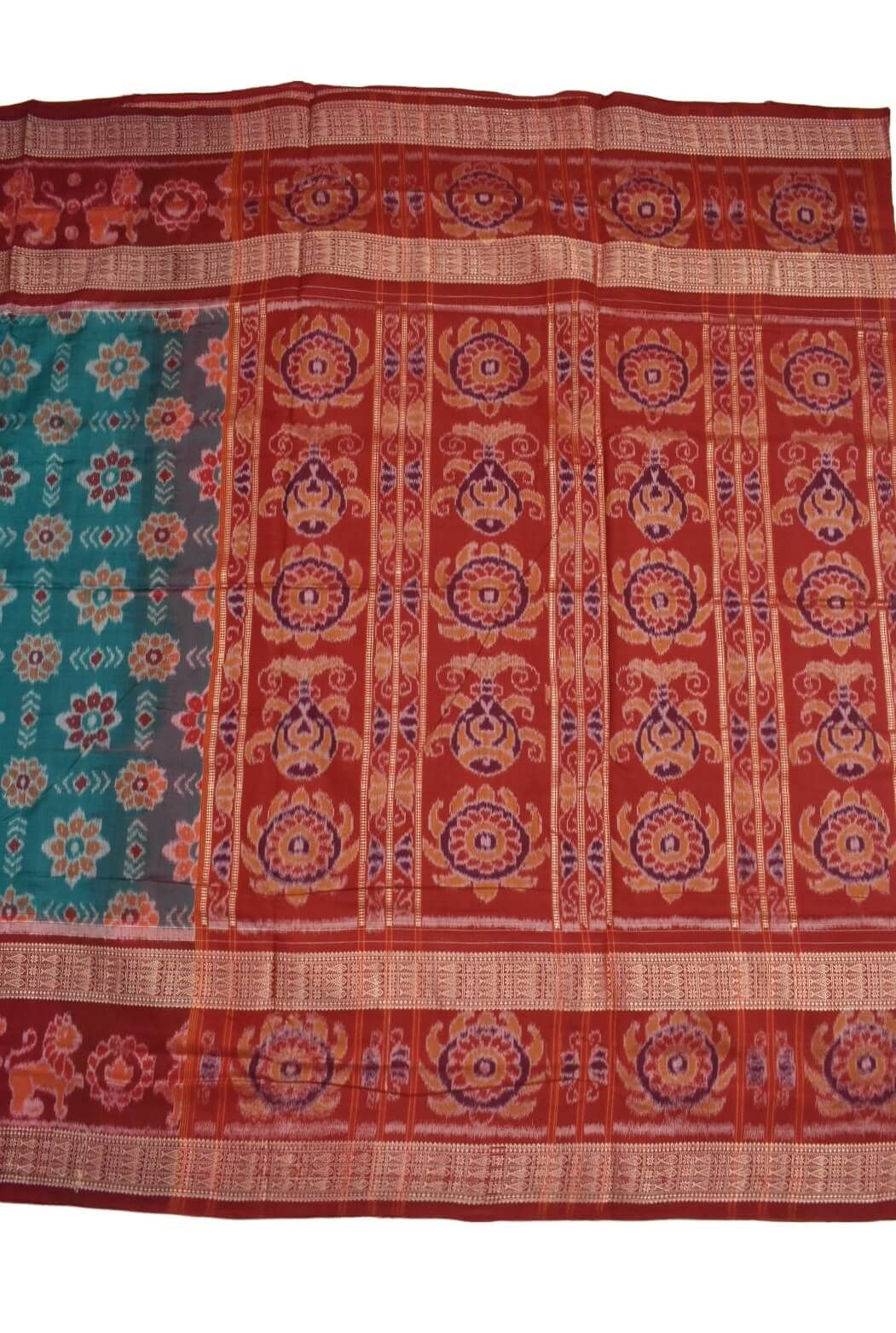 Green Colour Double Border Sambalpuri Handloom Cotton Bandha Saree - Image 2