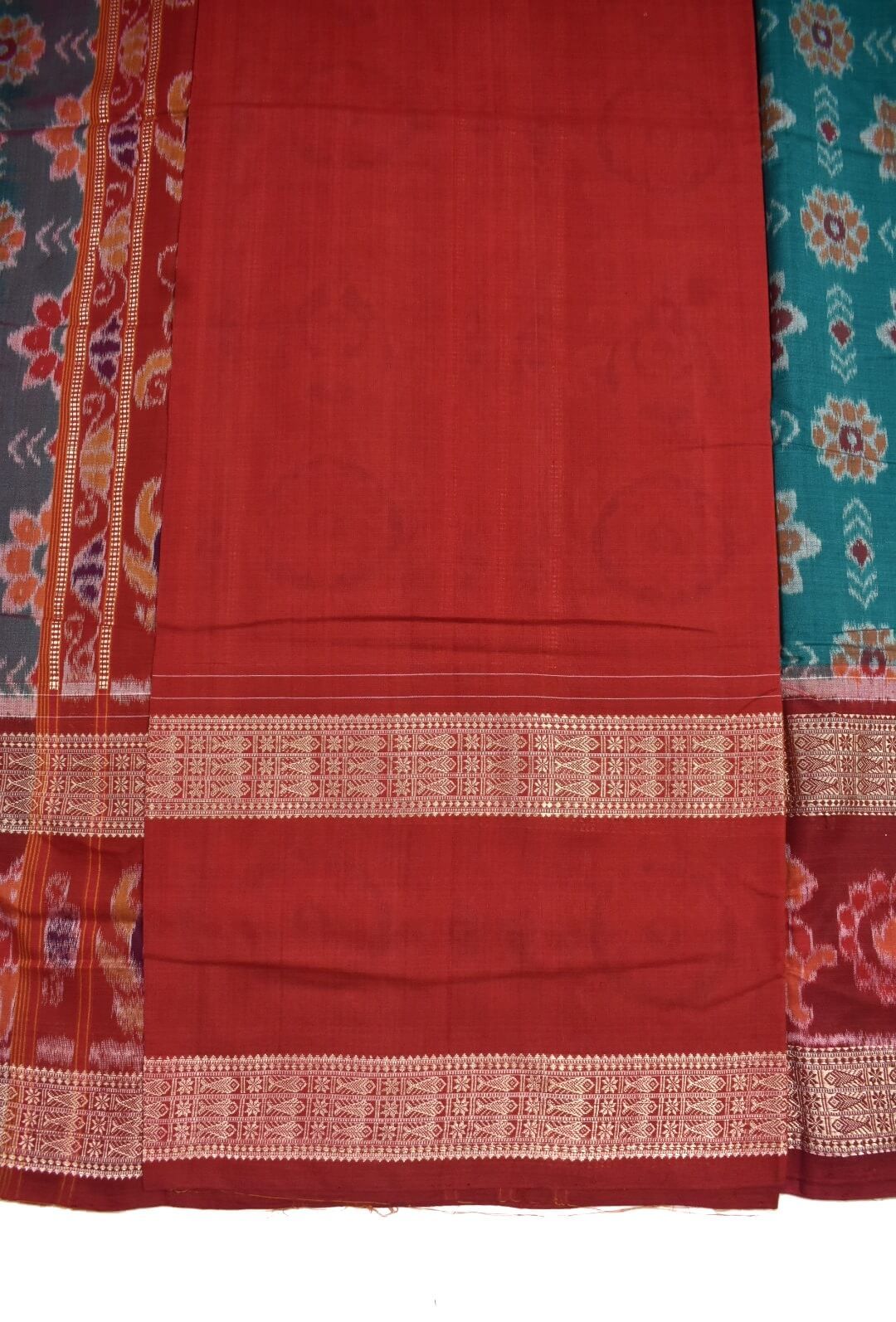 Green Colour Double Border Sambalpuri Handloom Cotton Bandha Saree - Image 5