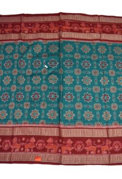 Green Colour Double Border Sambalpuri Handloom Cotton Bandha Saree