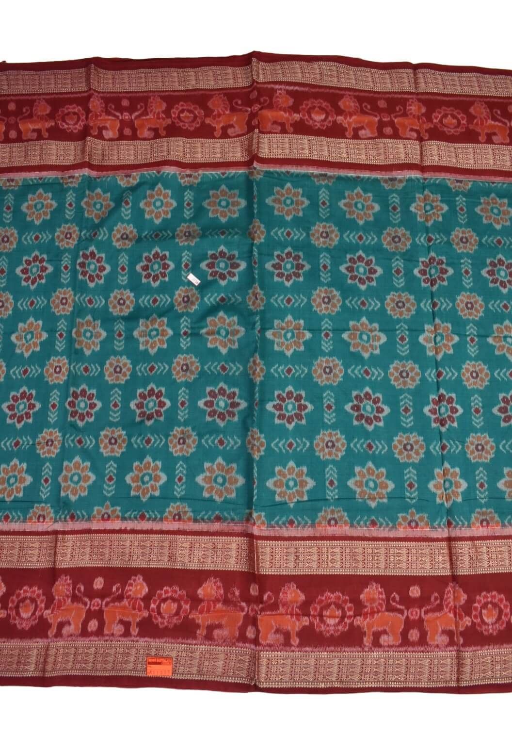 Green Colour Double Border Sambalpuri Handloom Cotton Bandha Saree