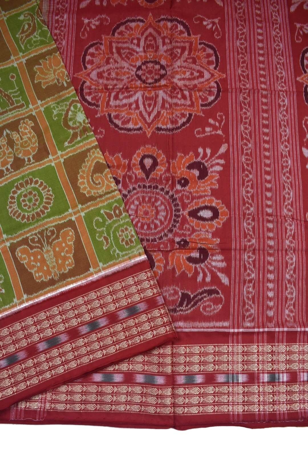 Yellow Colour Sambalpuri Handloom Cotton Bandha Saree - Image 3