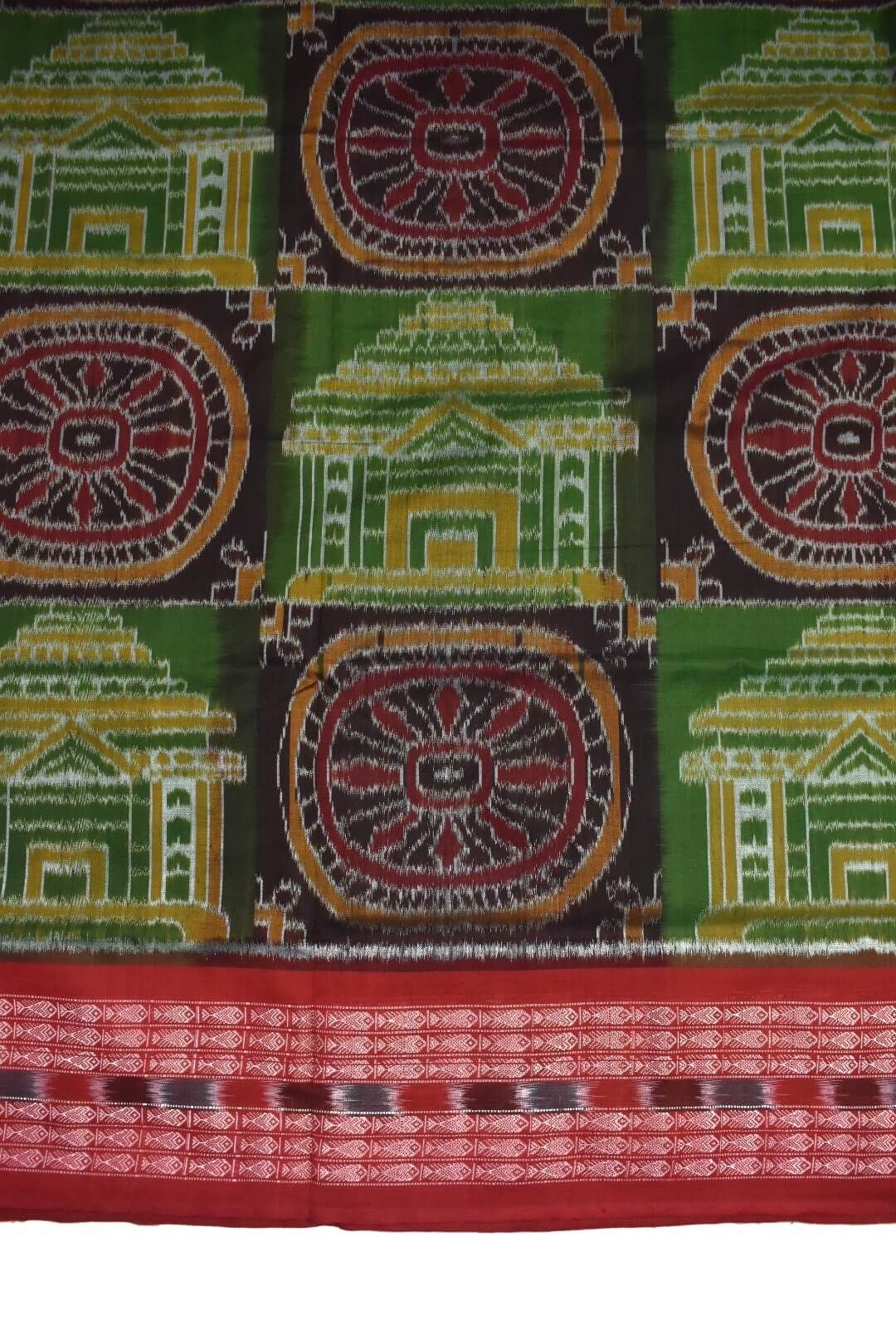 Green Colour Sambalpuri Handloom Cotton Bandha Saree - Image 4