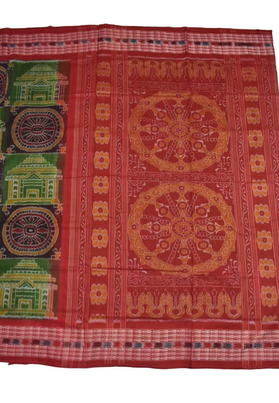 Green Colour Sambalpuri Handloom Cotton Bandha Saree - Image 2