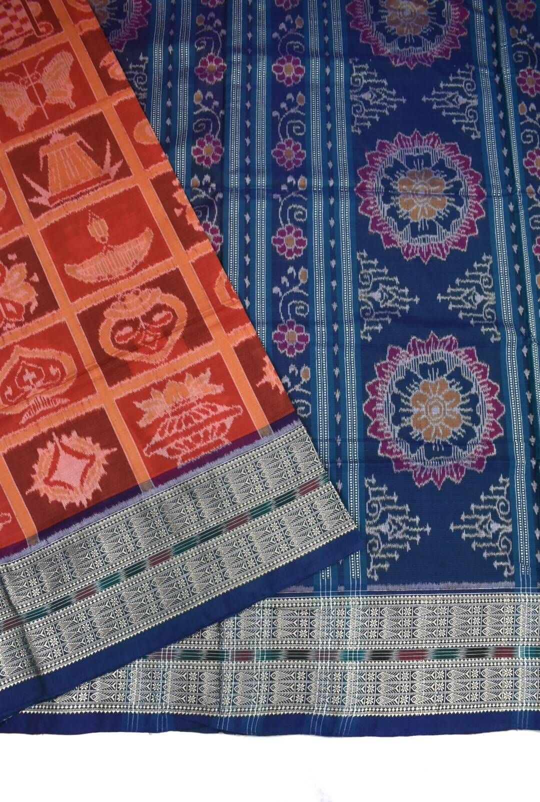 Orange Colour Sambalpuri Handloom Cotton Bandha Saree - Image 3