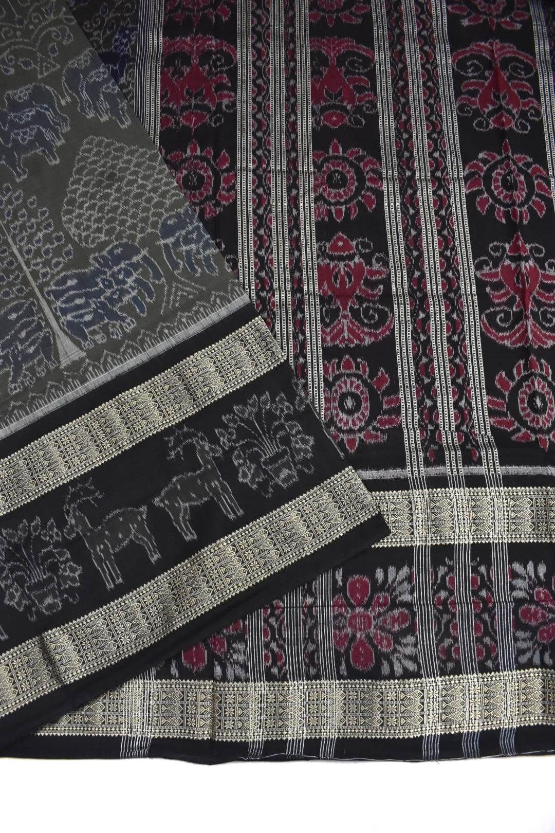 Lite Colour Sambalpuri Handloom Cotton Bandha Saree - Image 3