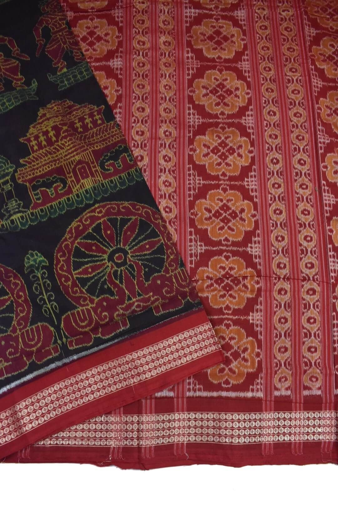 Black Colour Sambalpuri Handloom Cotton Bandha Saree - Image 3
