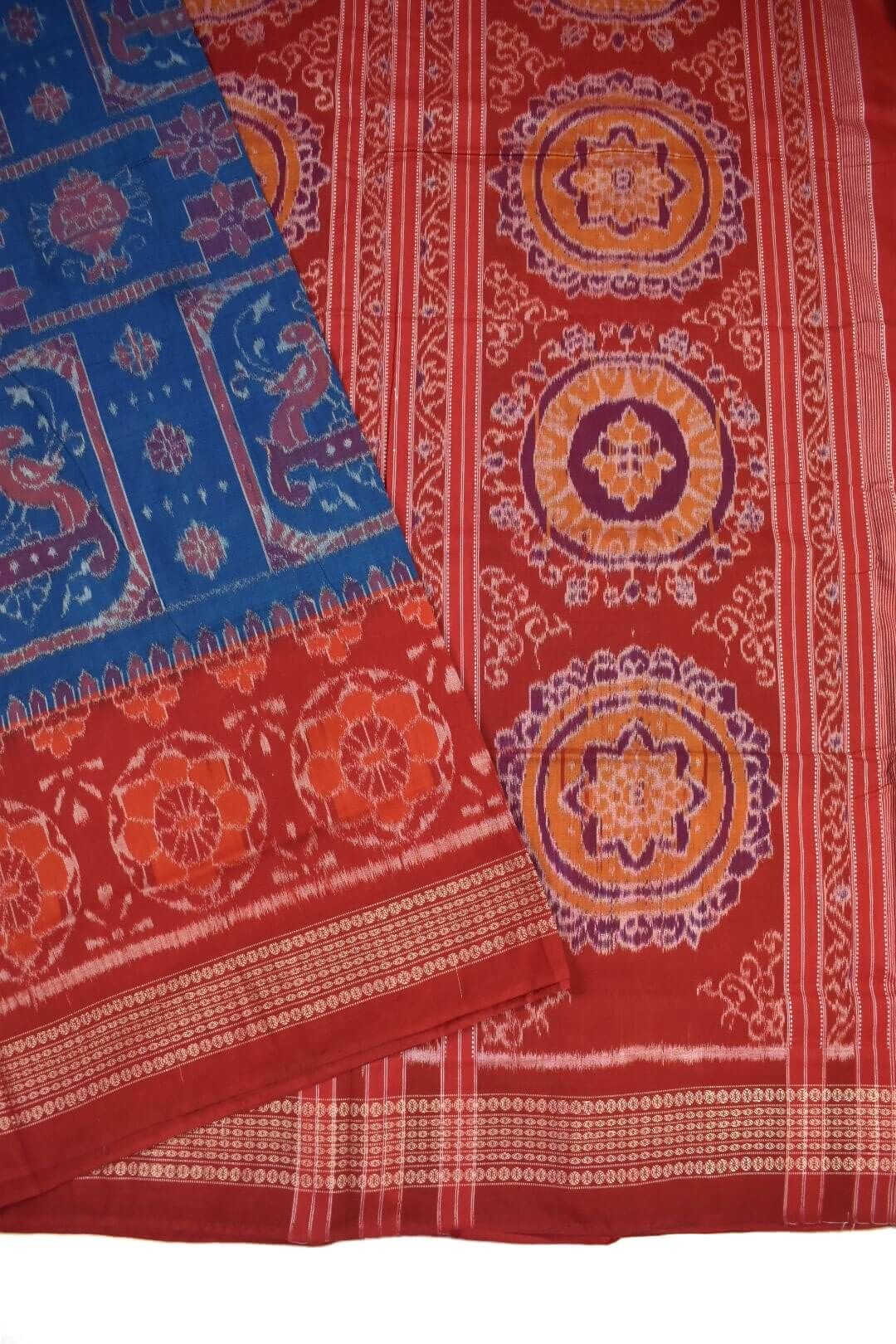 Blue Colour Sambalpuri Handloom Cotton Bandha Saree - Image 3