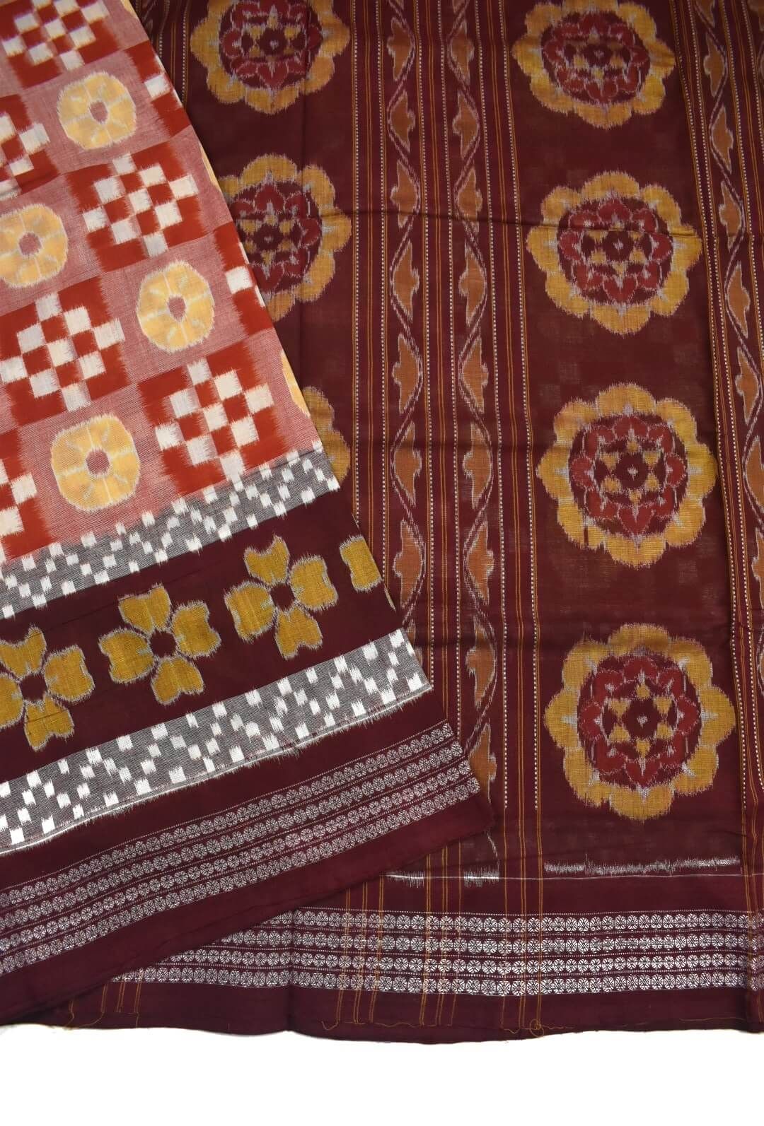 Biscuit Colour Pasapali Design Sambalpuri Handloom Cotton Saree - Image 3