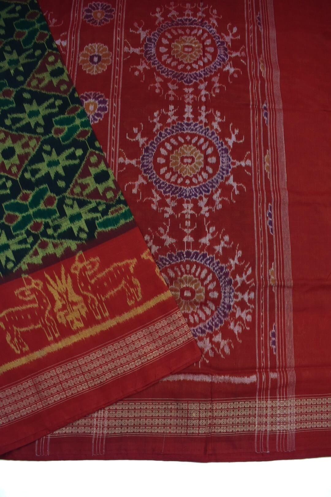 Black-Red Colour Sambalpuri Handloom Cotton Bandha Saree - Image 3