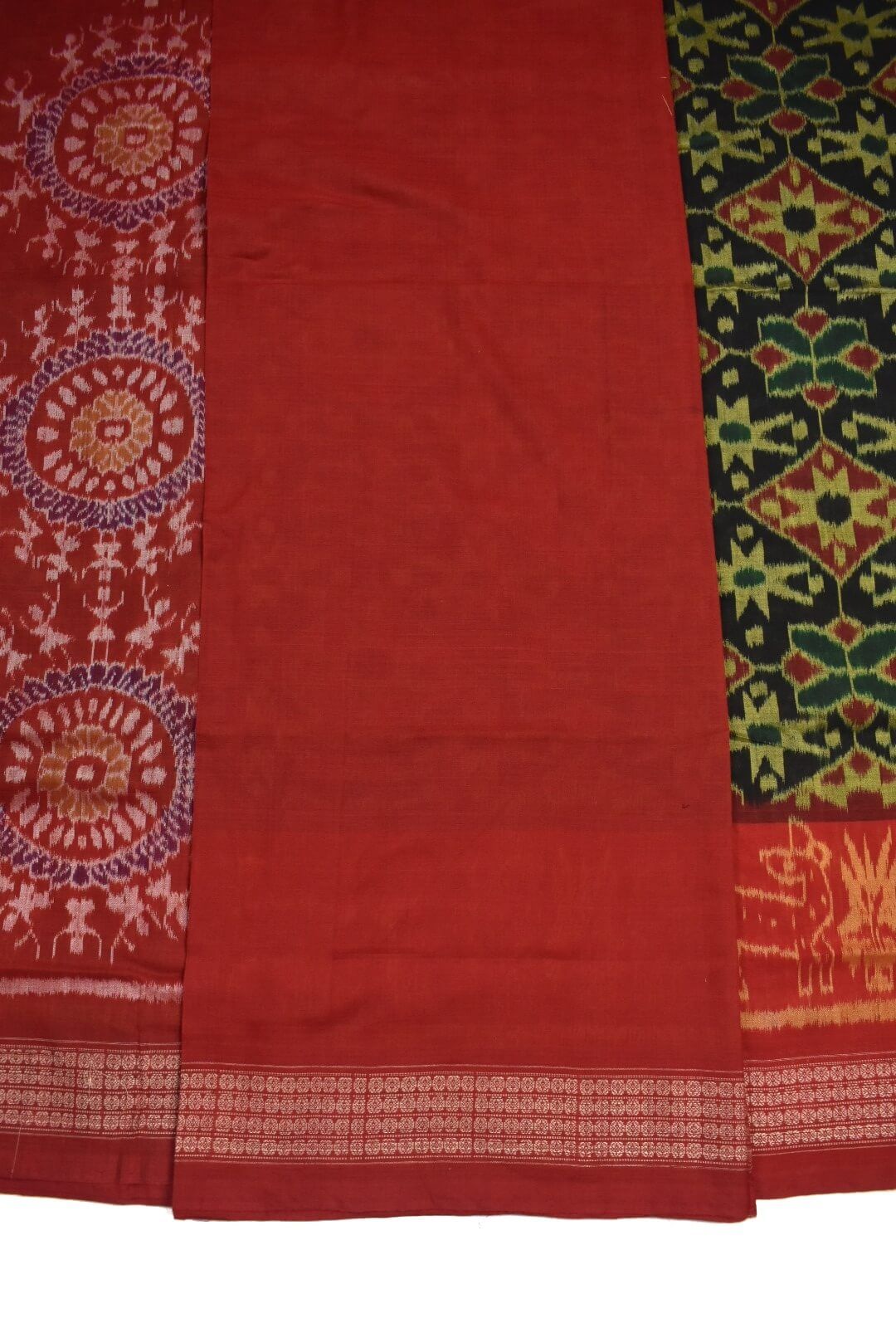 Black-Red Colour Sambalpuri Handloom Cotton Bandha Saree - Image 5