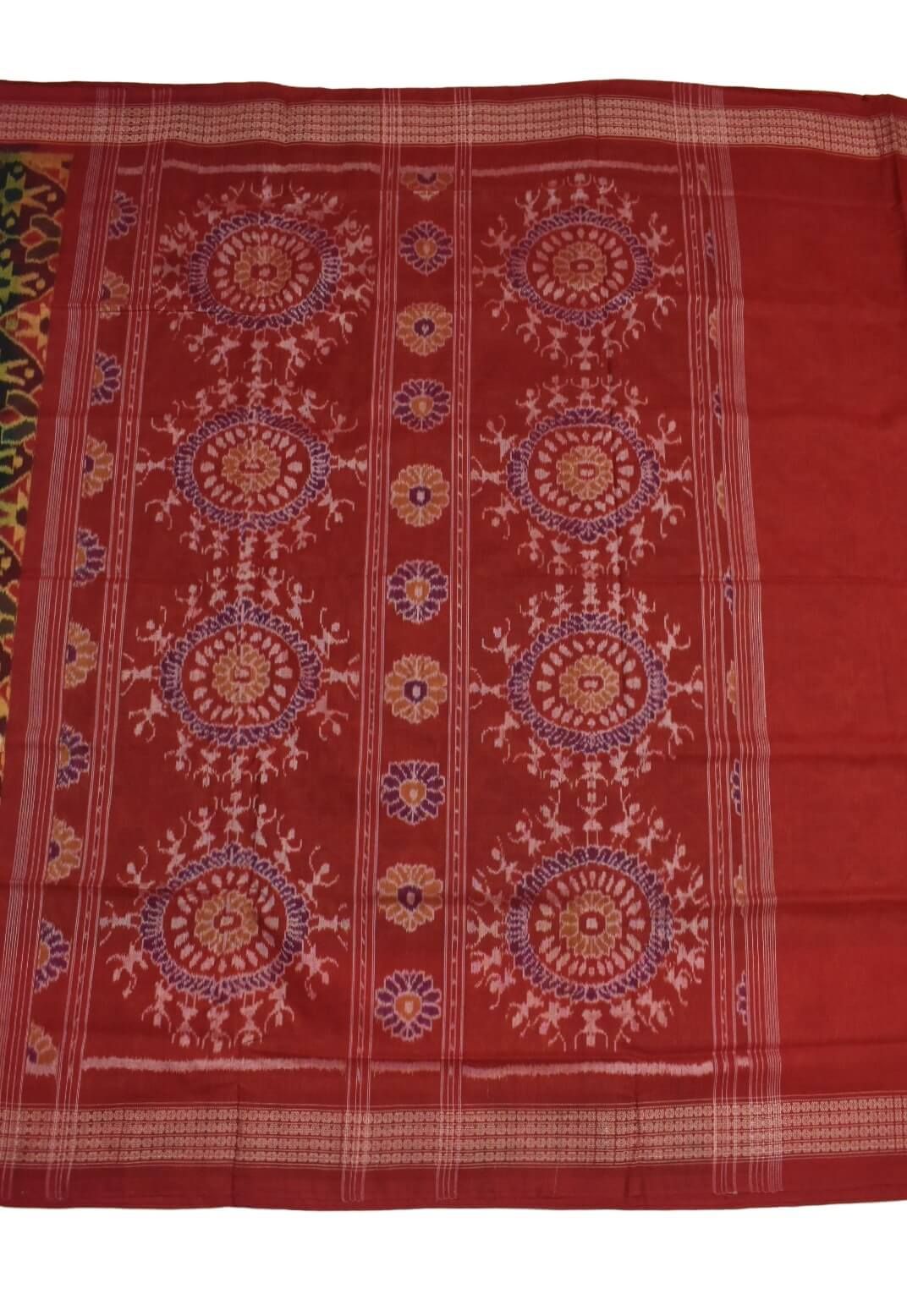 Black-Red Colour Sambalpuri Handloom Cotton Bandha Saree - Image 2