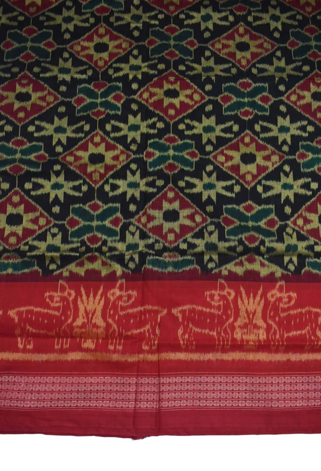 Black-Red Colour Sambalpuri Handloom Cotton Bandha Saree - Image 4