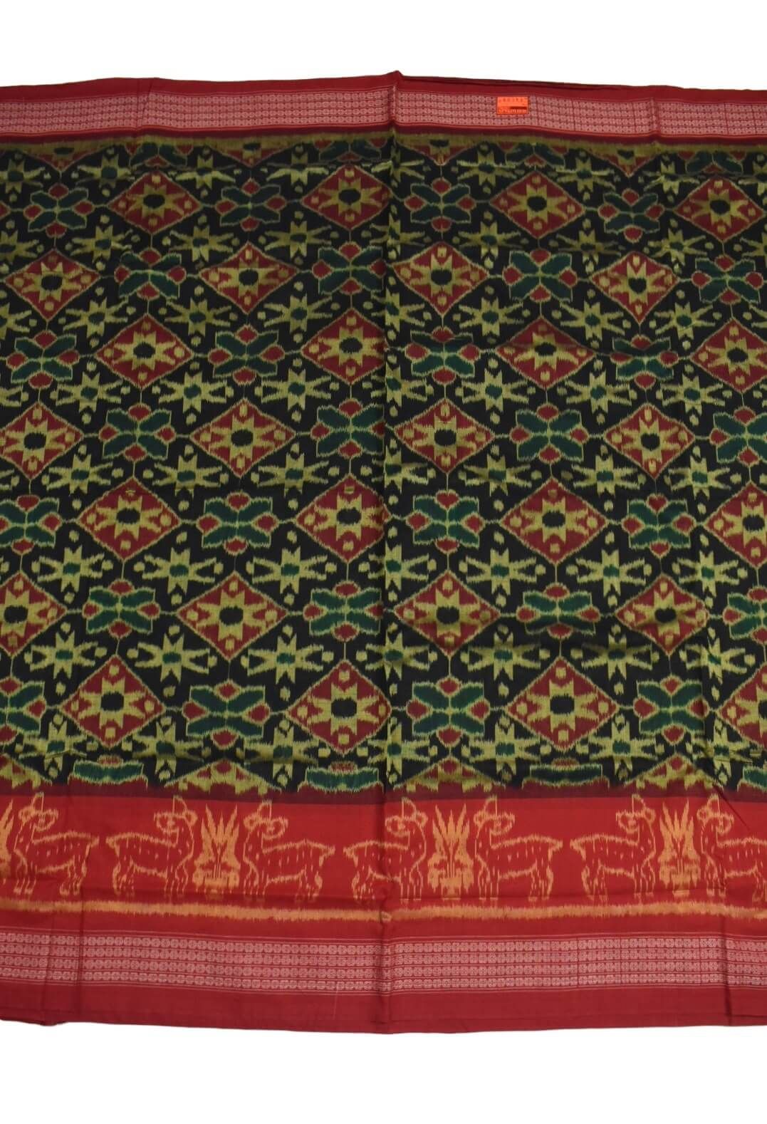 Black-Red Colour Sambalpuri Handloom Cotton Bandha Saree