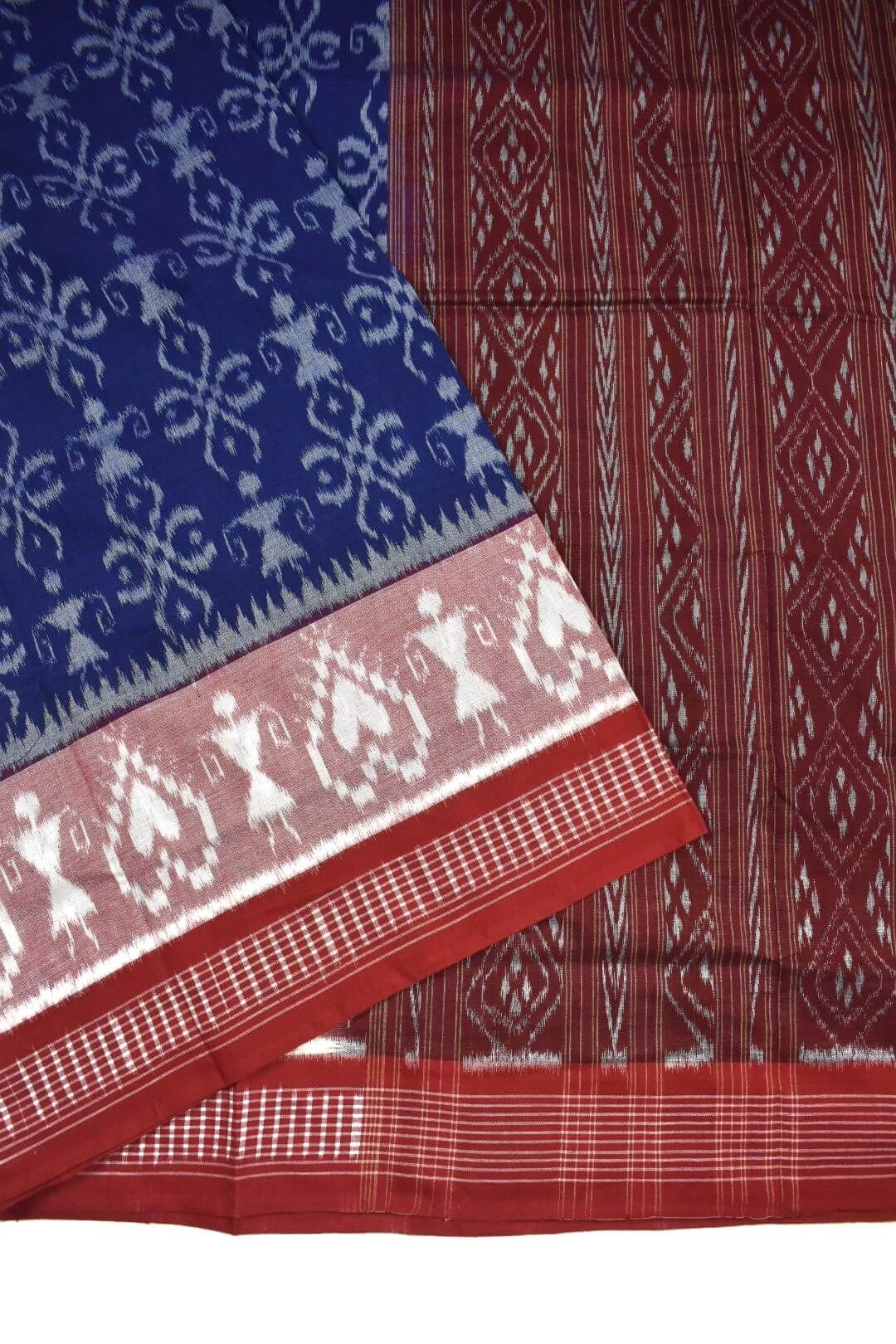 Blue Colour Sambalpuri Handloom Cotton Bandha Saree - Image 3