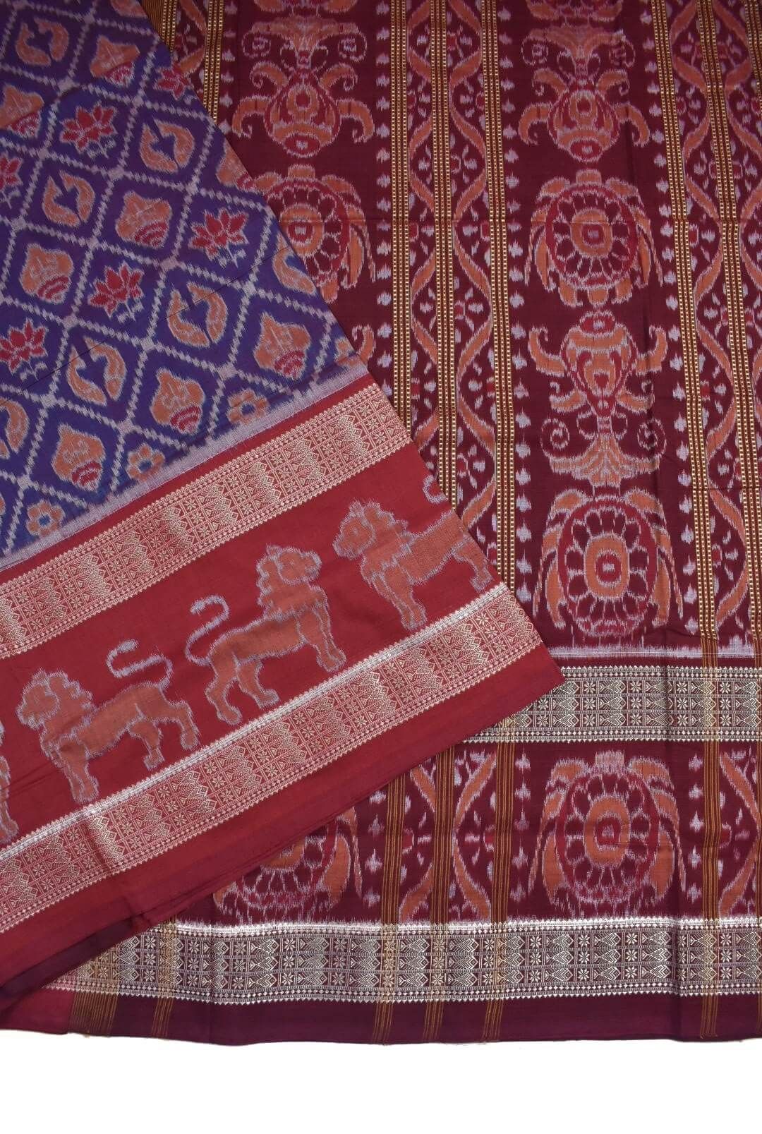 Blue Colour Sambalpuri Handloom Cotton Bandha Saree - Image 3