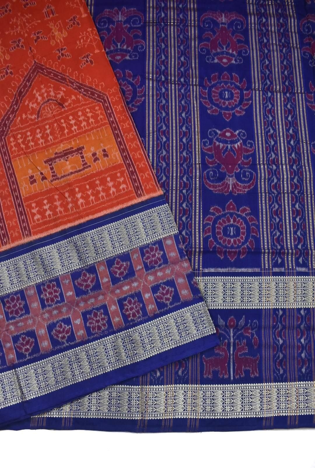 Orange Colour Sambalpuri Handloom Cotton Bandha Saree - Image 3