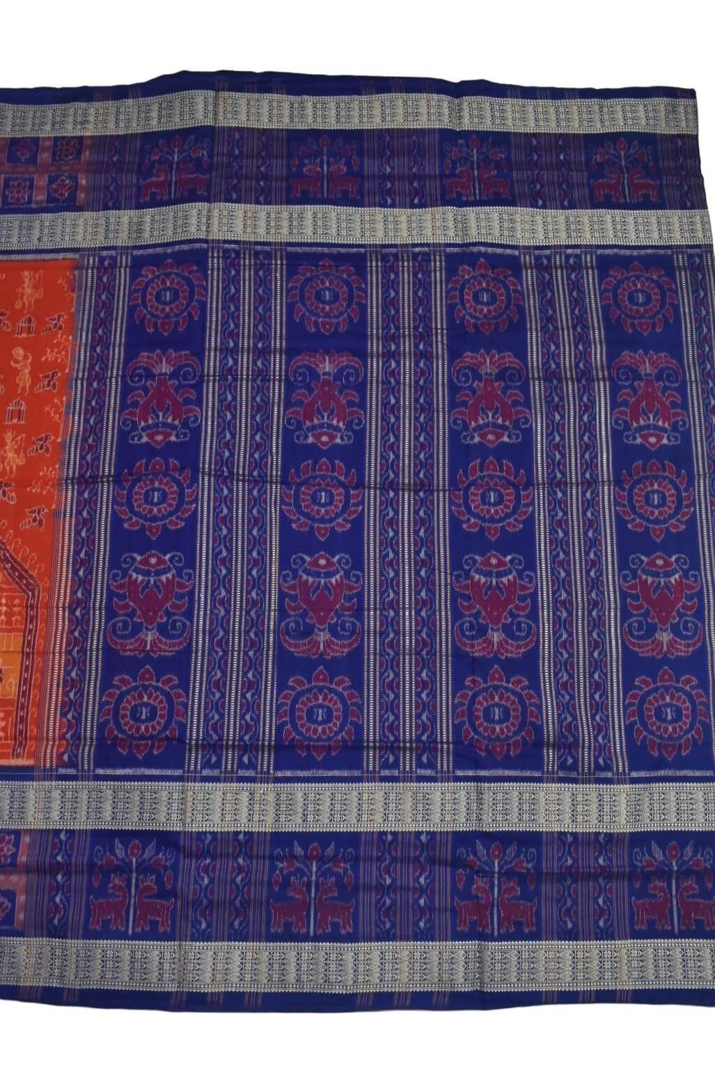 Orange Colour Sambalpuri Handloom Cotton Bandha Saree - Image 2