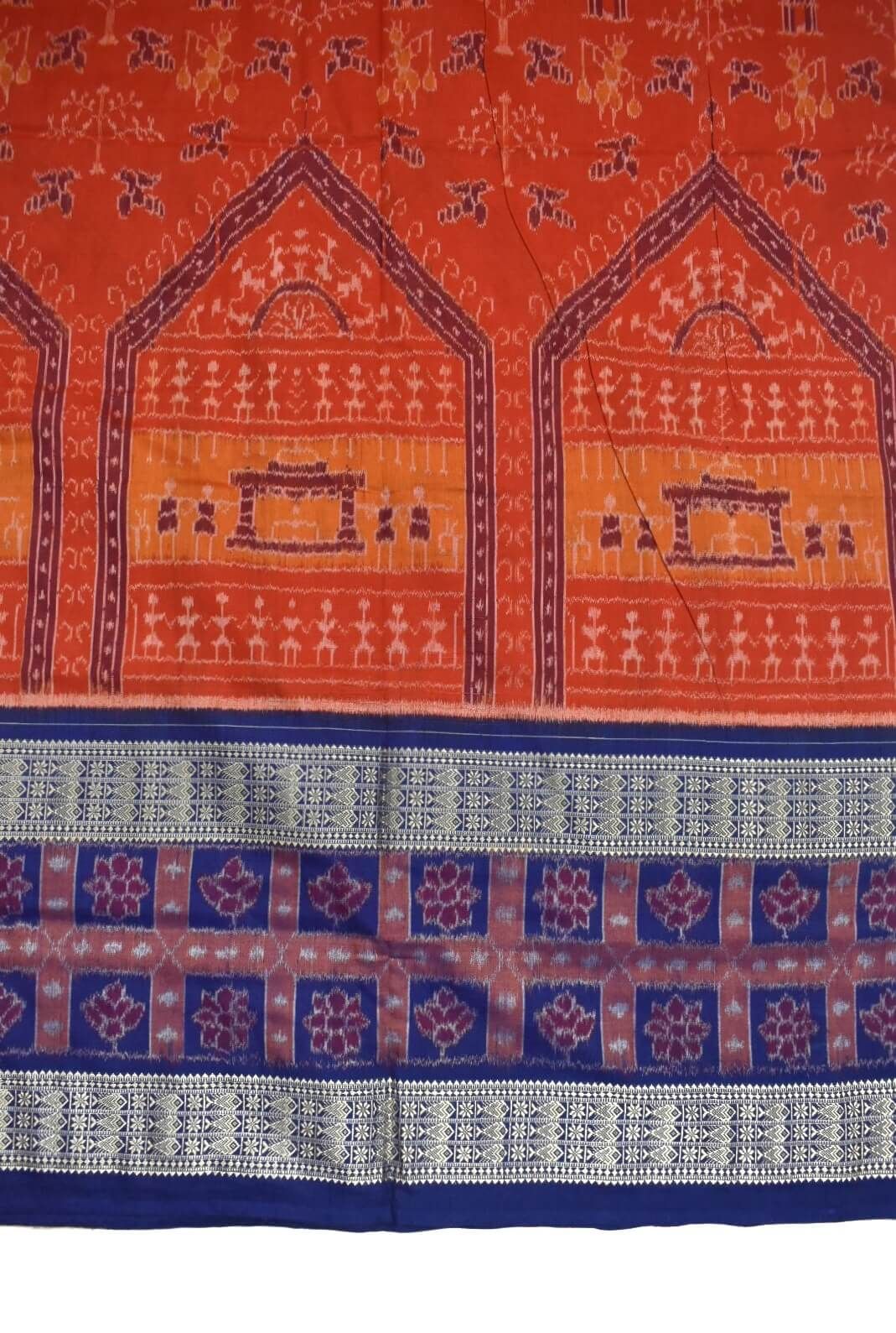 Orange Colour Sambalpuri Handloom Cotton Bandha Saree - Image 4