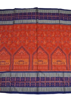 Orange Colour  Sambalpuri Handloom Cotton  Bandha Saree