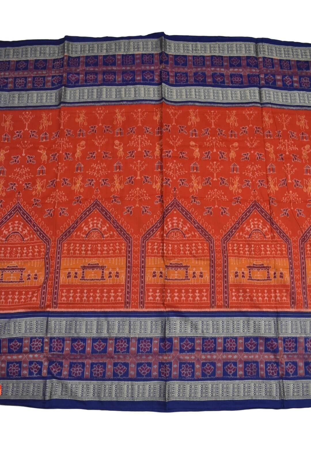 Orange Colour Sambalpuri Handloom Cotton Bandha Saree