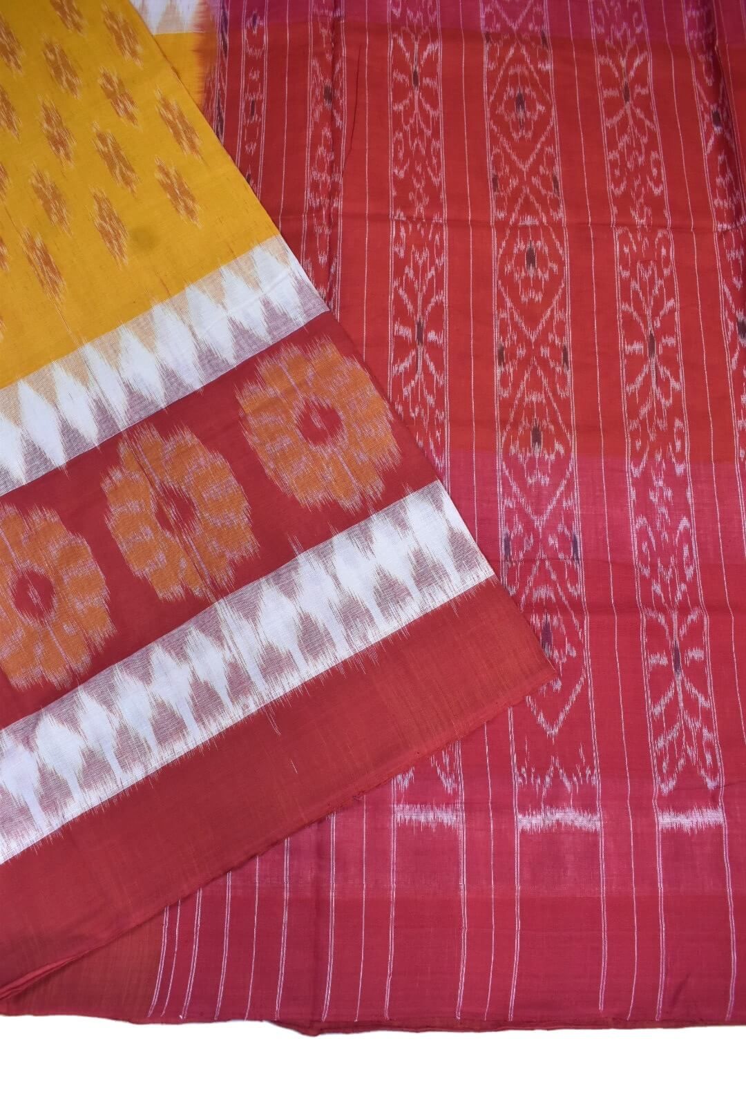 Yellow-Red Colour Sambalpuri Handloom Cotton Saree - Image 3