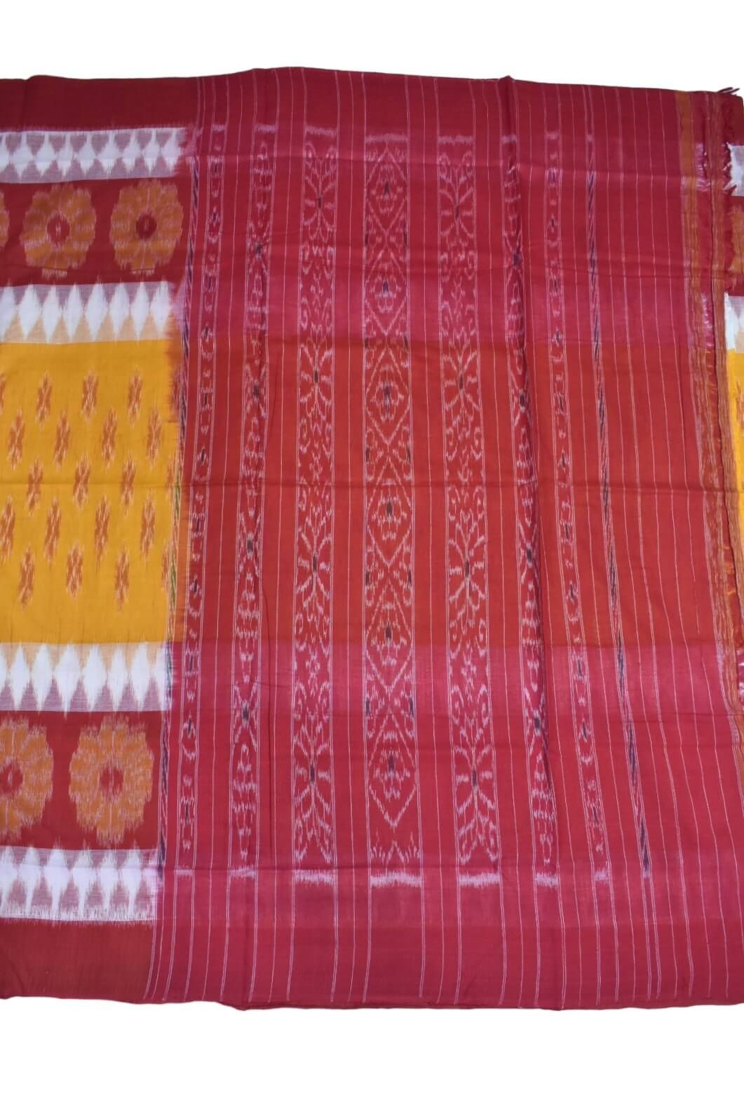 Yellow-Red Colour Sambalpuri Handloom Cotton Saree - Image 2