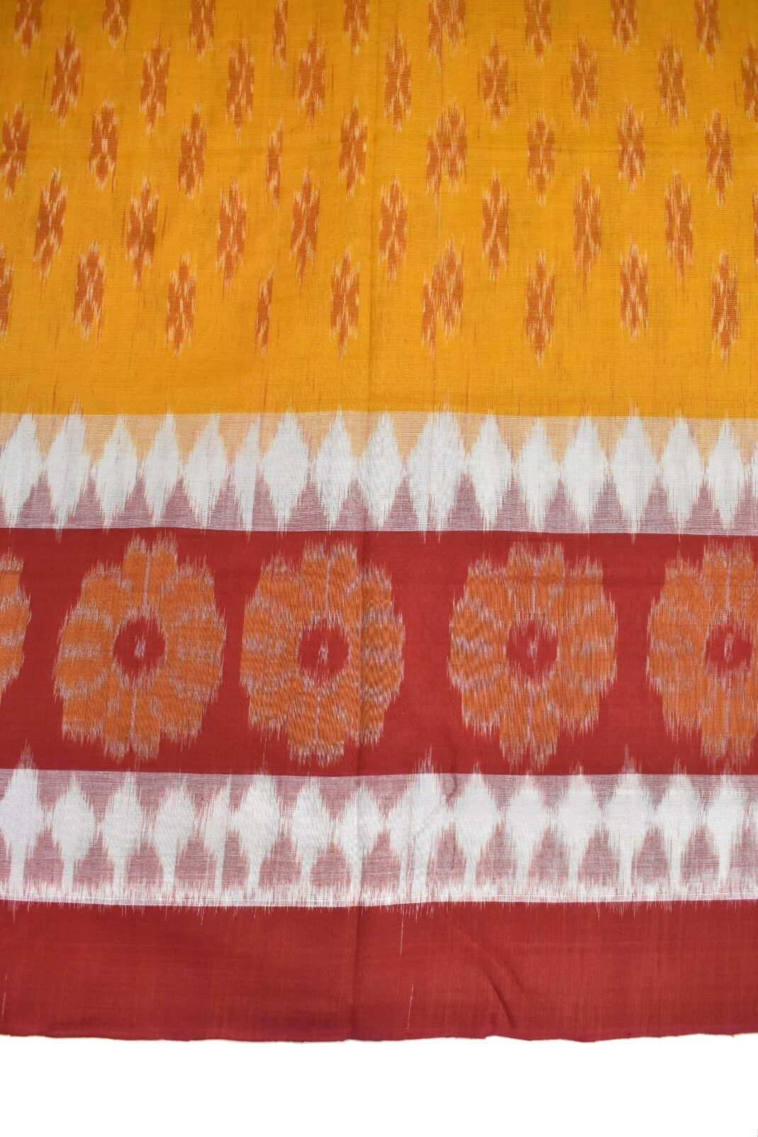 Yellow-Red Colour Sambalpuri Handloom Cotton Saree - Image 4