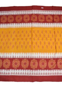 Yellow-Red Colour Sambalpuri Handloom Cotton Saree