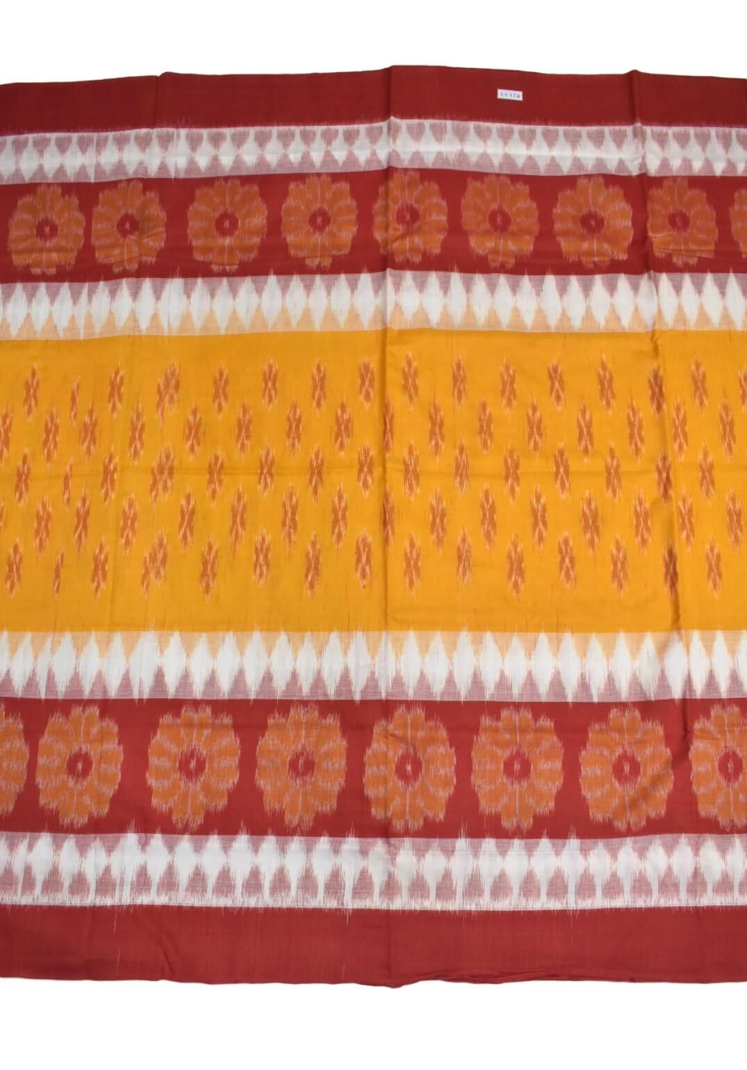 Yellow-Red Colour Sambalpuri Handloom Cotton Saree