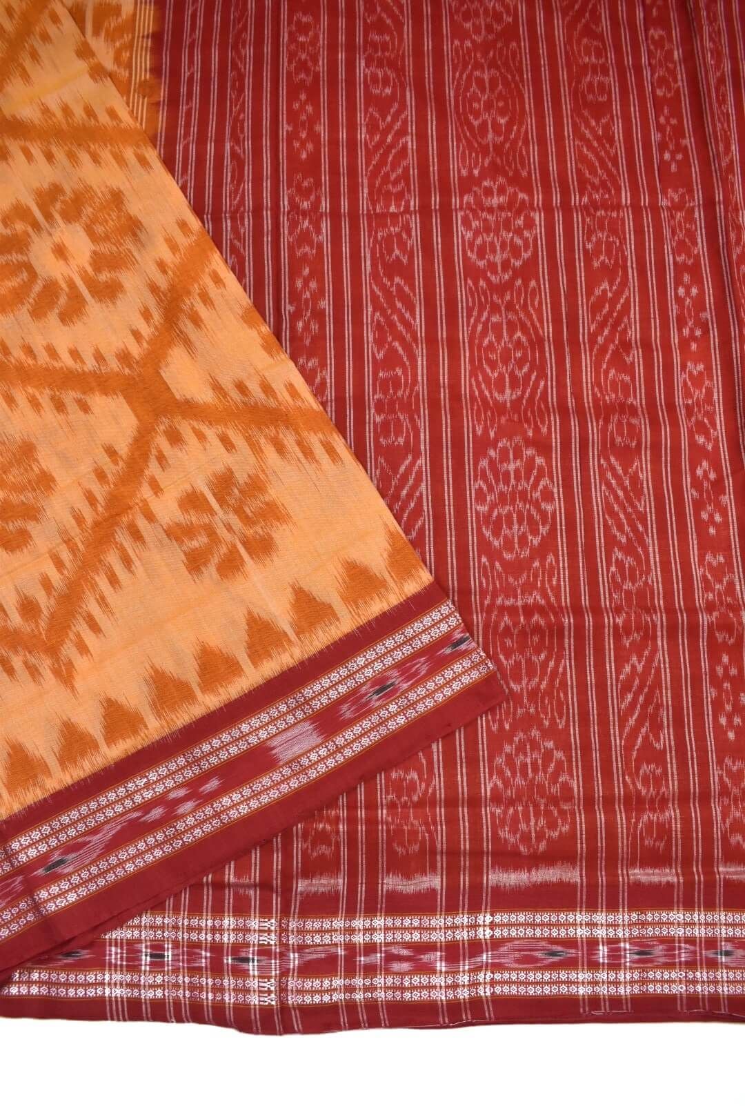 Orange Colour Sambalpuri Handloom Cotton Saree - Image 3