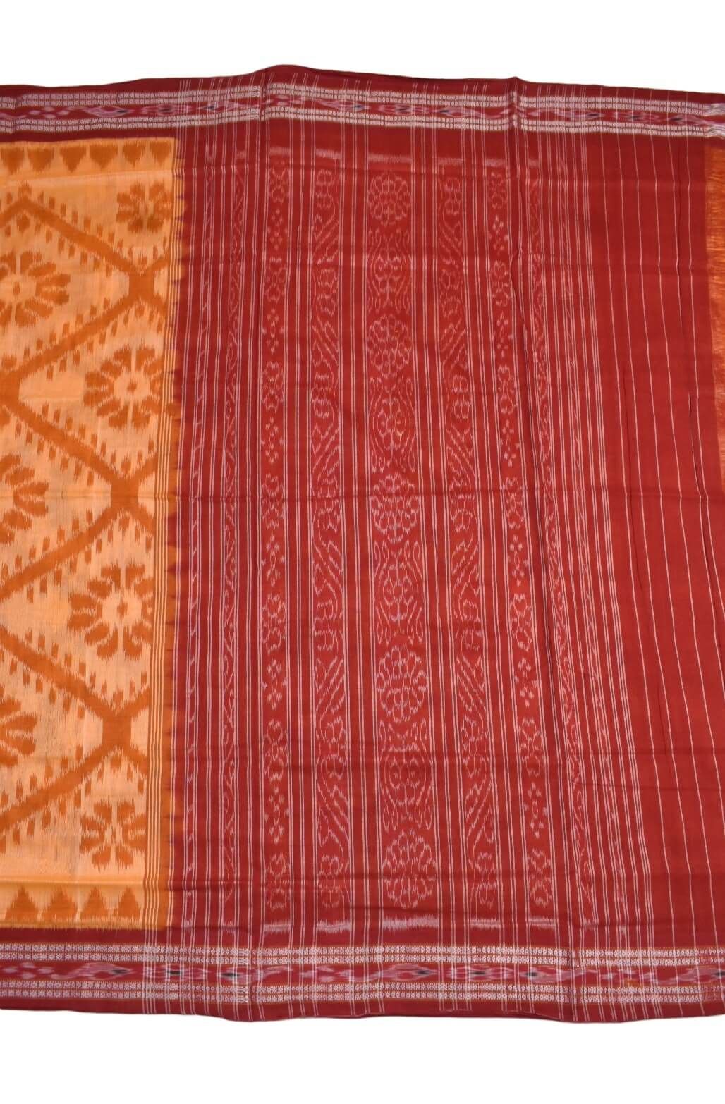 Orange Colour Sambalpuri Handloom Cotton Saree - Image 2