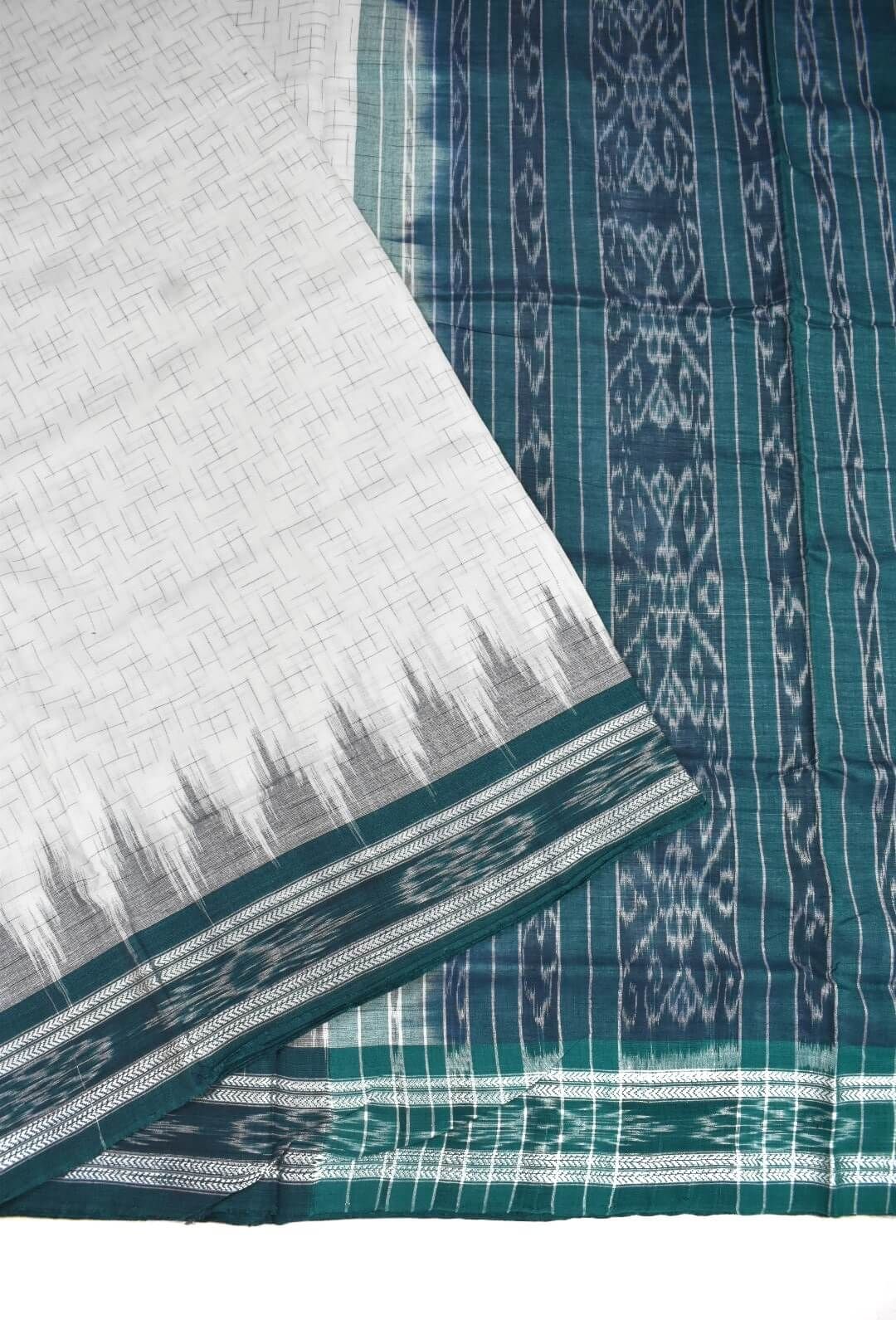 White Colour Sambalpuri Handloom Cotton Saree - Image 3