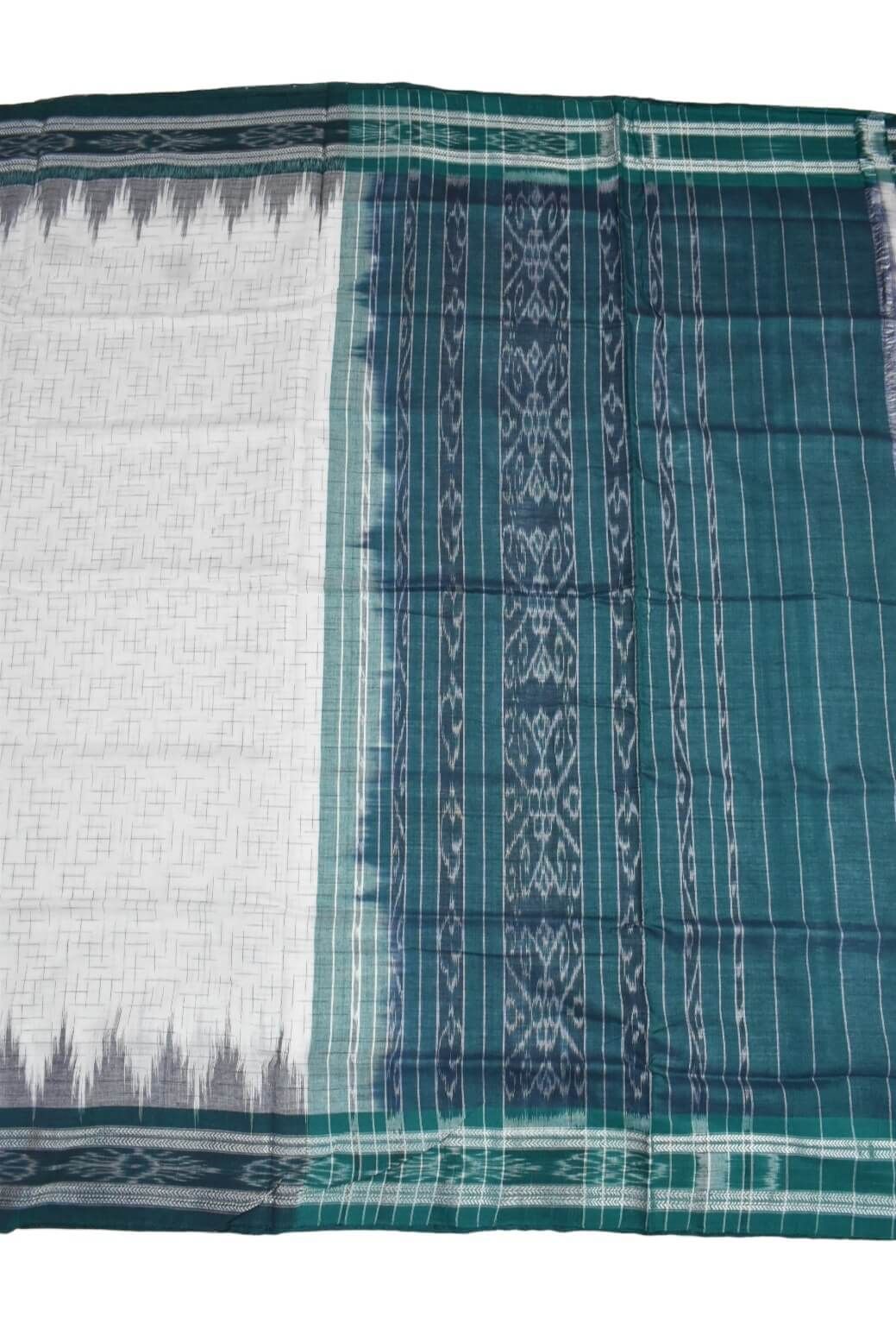White Colour Sambalpuri Handloom Cotton Saree - Image 2