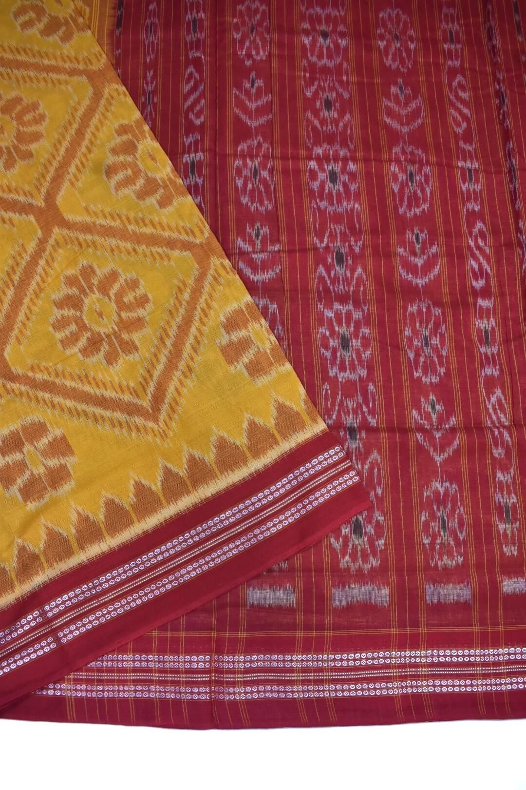 Yellow Colour Sambalpuri Handloom Cotton Saree - Image 3