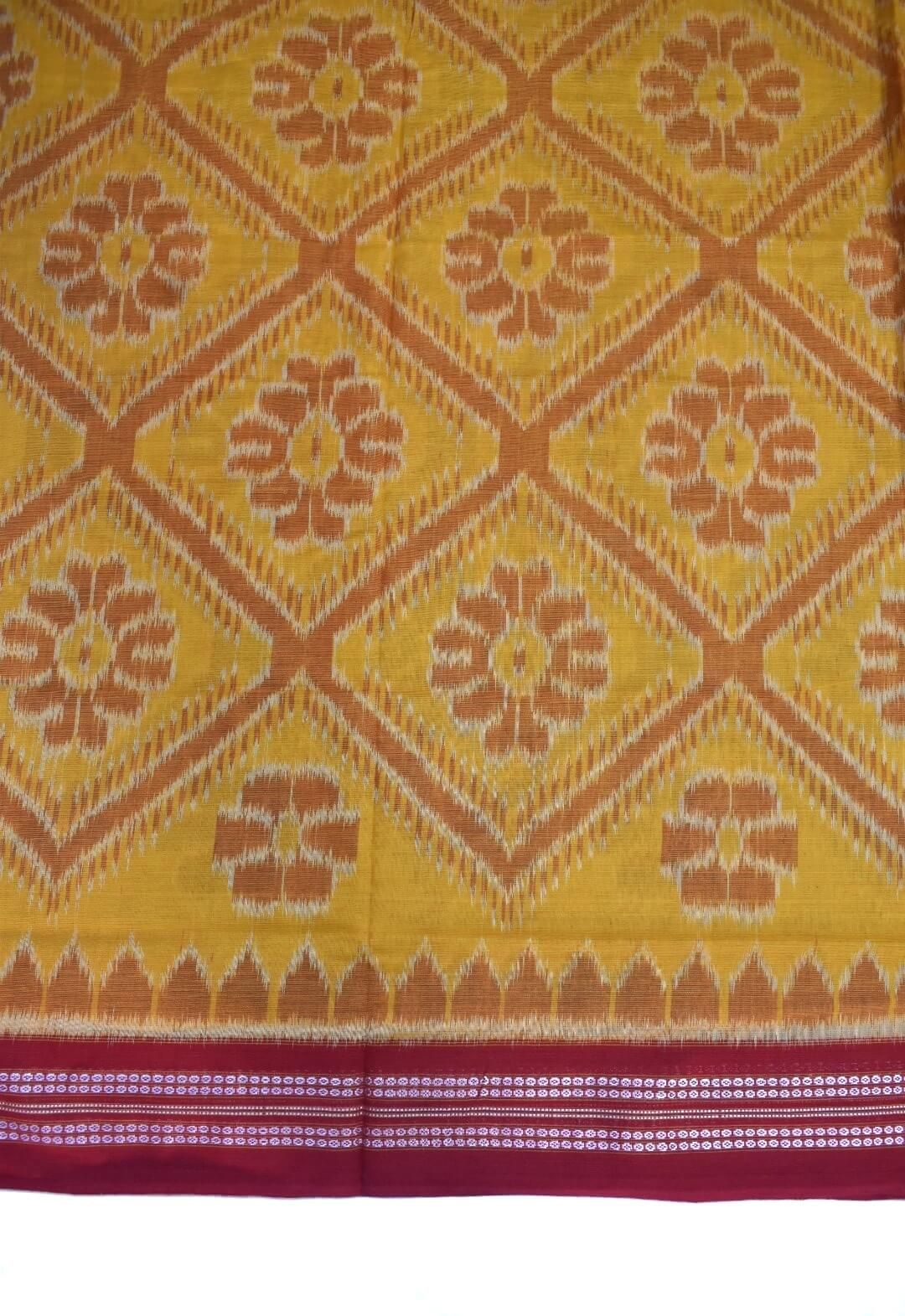 Yellow Colour Sambalpuri Handloom Cotton Saree - Image 4