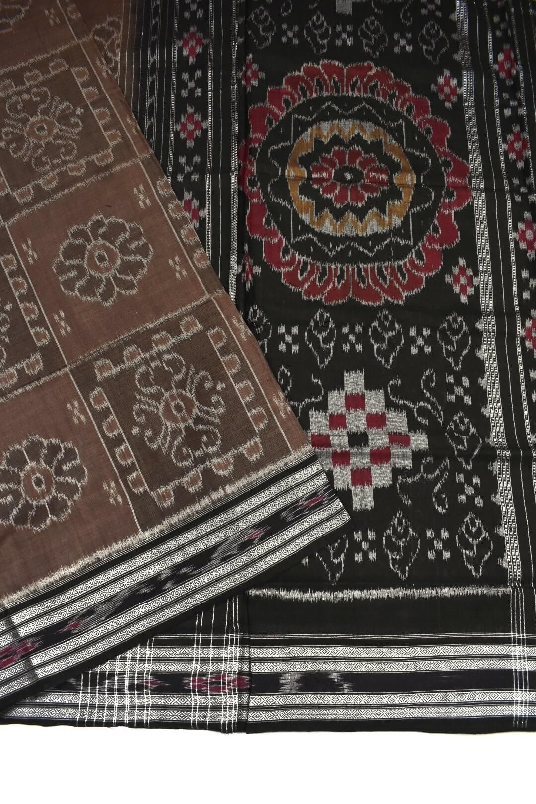 Brown Colour Sambalpuri Handloom Cotton Saree - Image 3