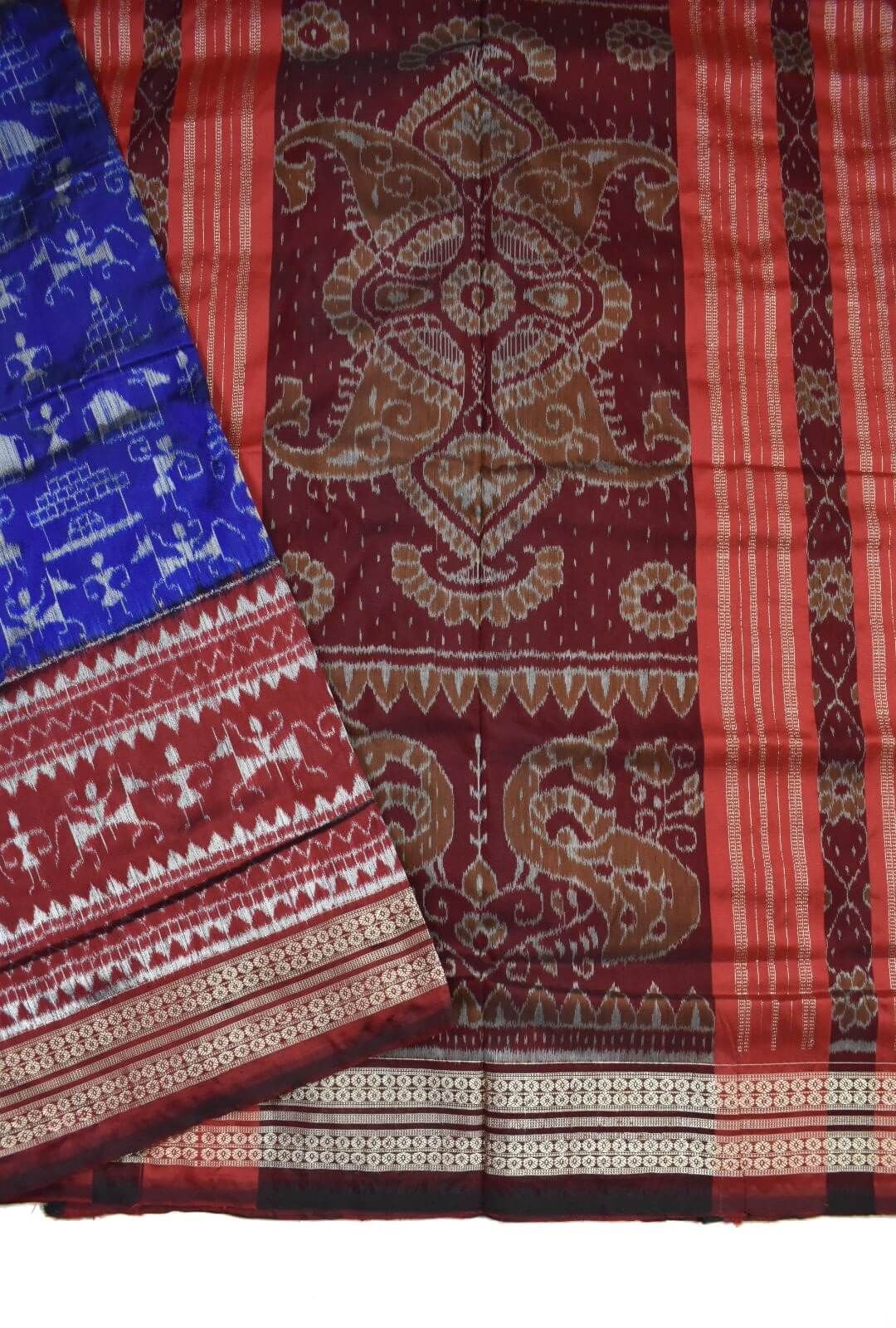Blue Colour Sambalpuri Handloom Bandha Silk Saree - Image 3