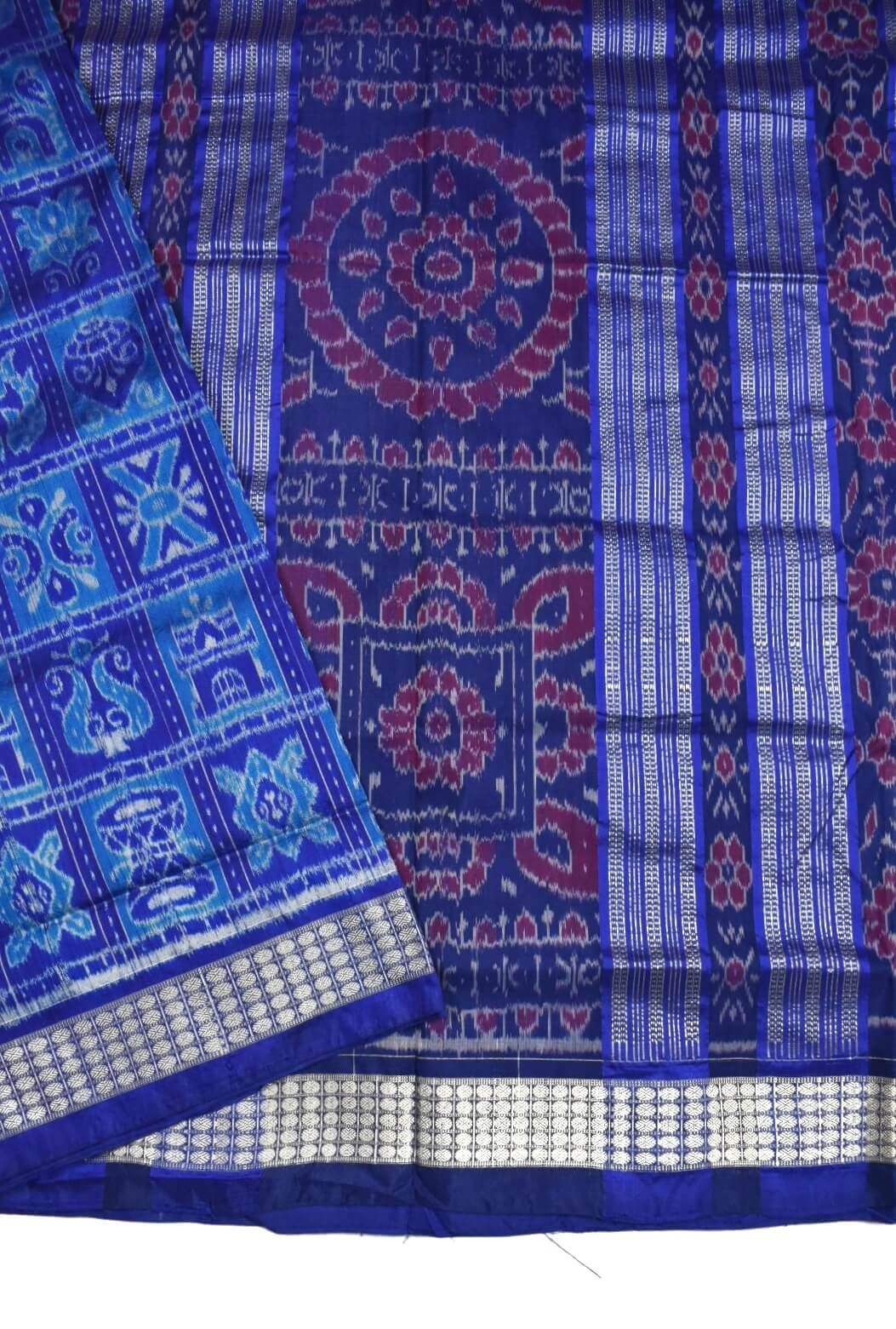 Blue Combination Patli Design Sambalpuri Handloom Silk Saree - Image 4