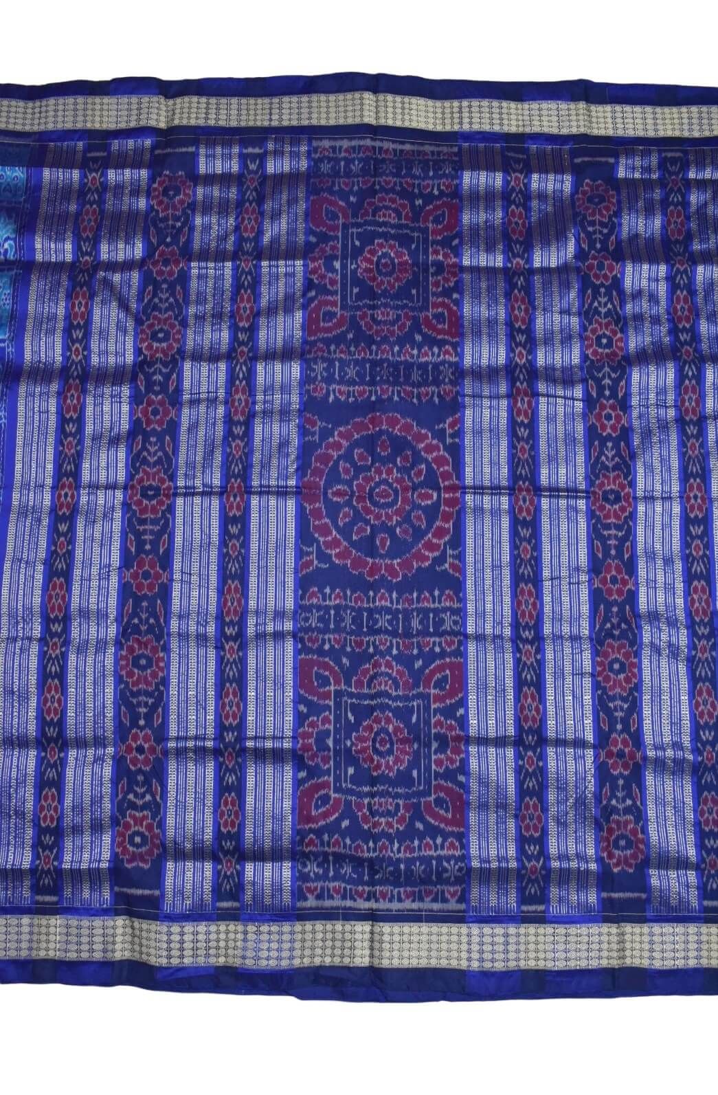 Blue Combination Patli Design Sambalpuri Handloom Silk Saree - Image 3