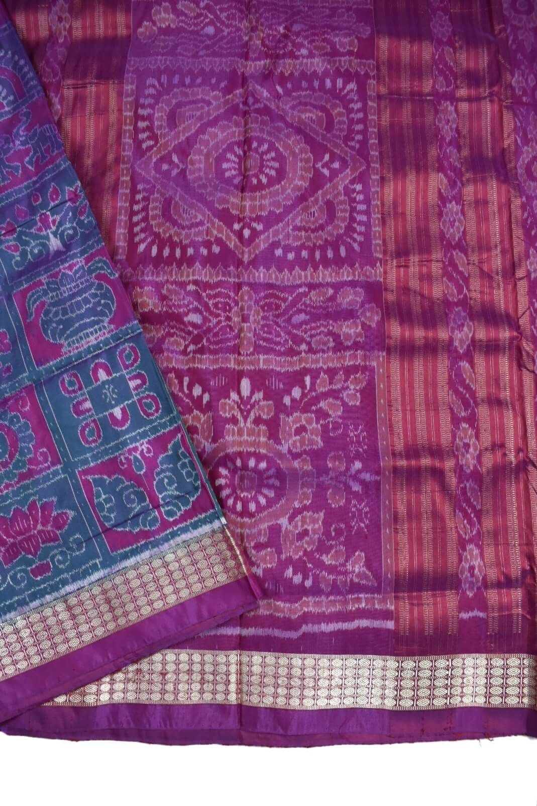 Purple Combination Patli Design Sambalpuri Handloom Silk Saree - Image 4