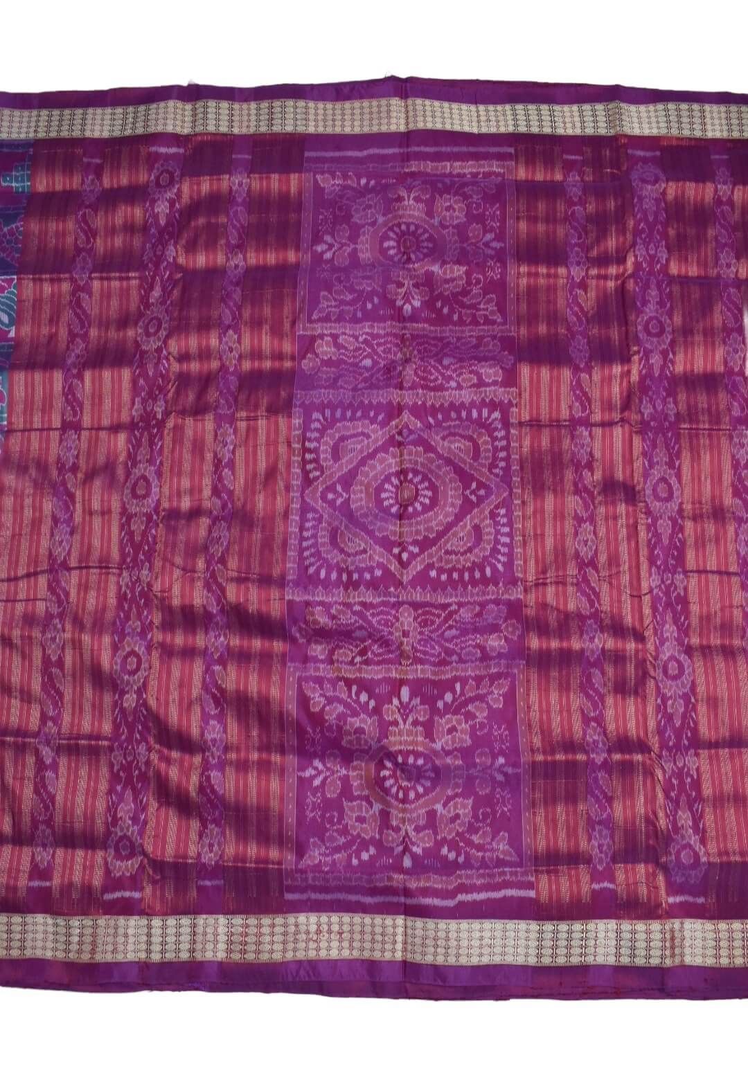 Purple Combination Patli Design Sambalpuri Handloom Silk Saree - Image 3