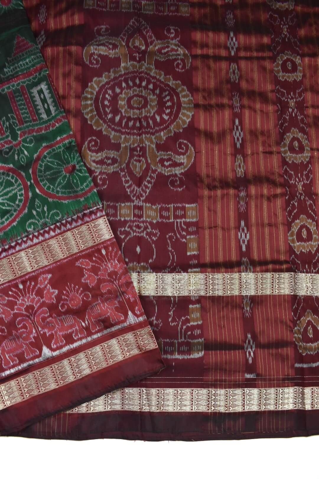 Green Combination Patli Design Sambalpuri Handloom Silk Saree - Image 4