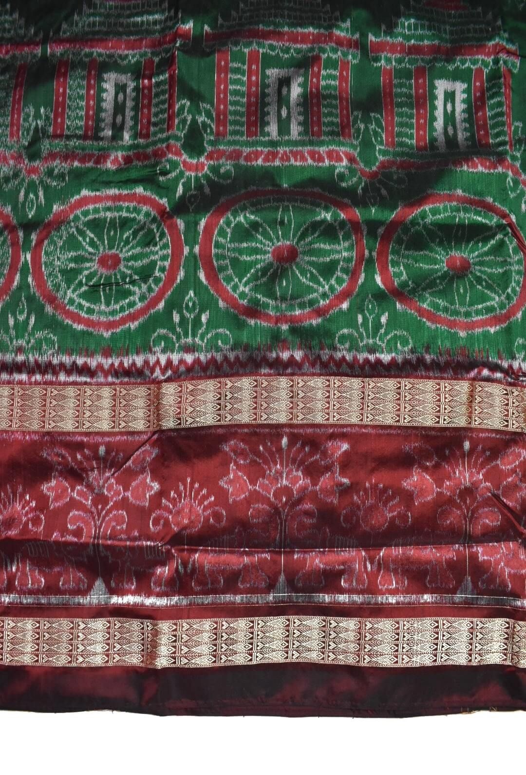 Green Combination Patli Design Sambalpuri Handloom Silk Saree - Image 5