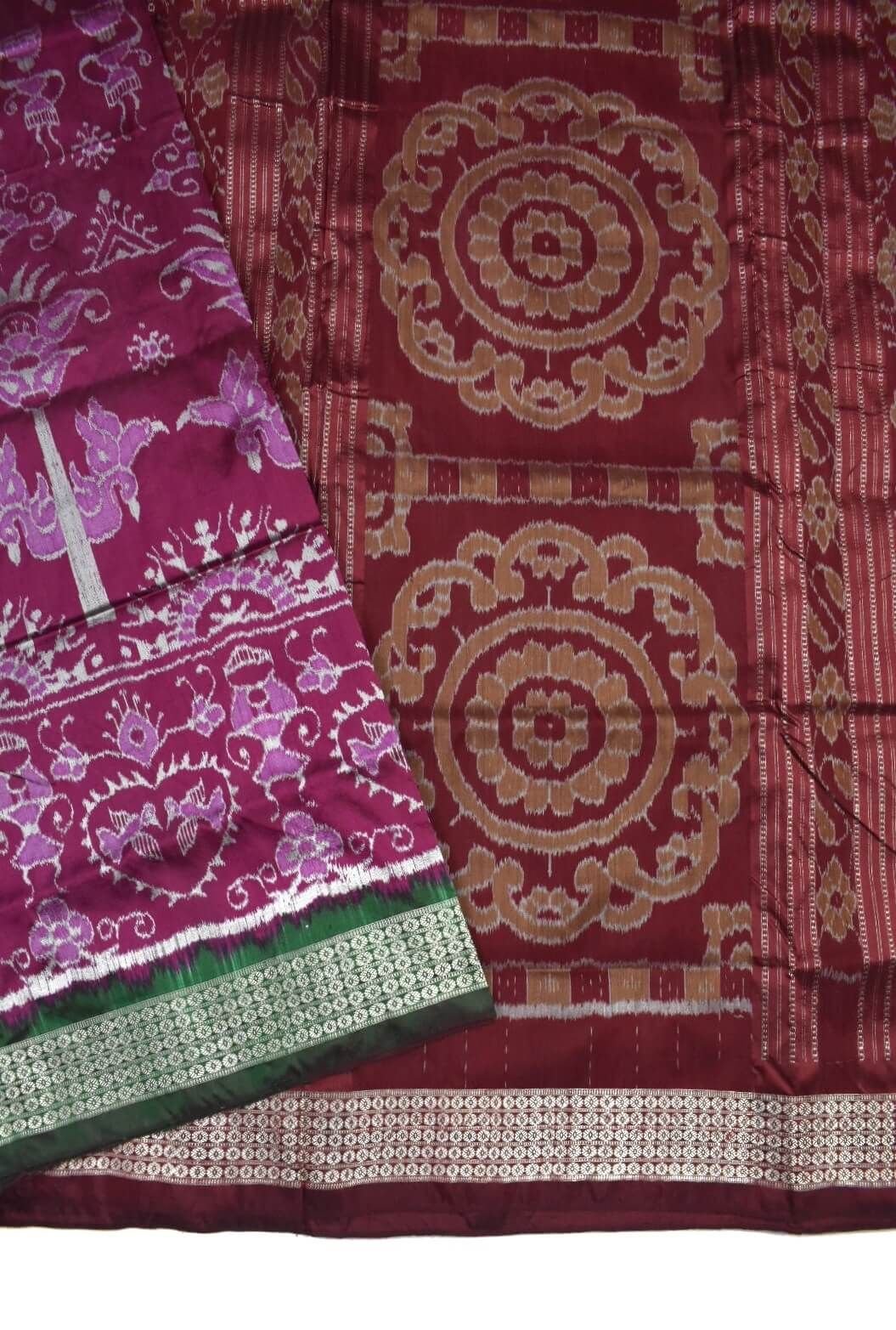 Green Combination Patli Design Sambalpuri Handloom Silk Saree - Image 4