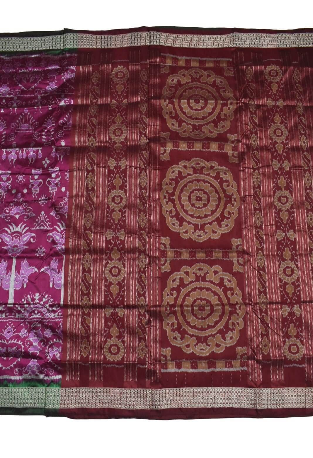 Green Combination Patli Design Sambalpuri Handloom Silk Saree - Image 3