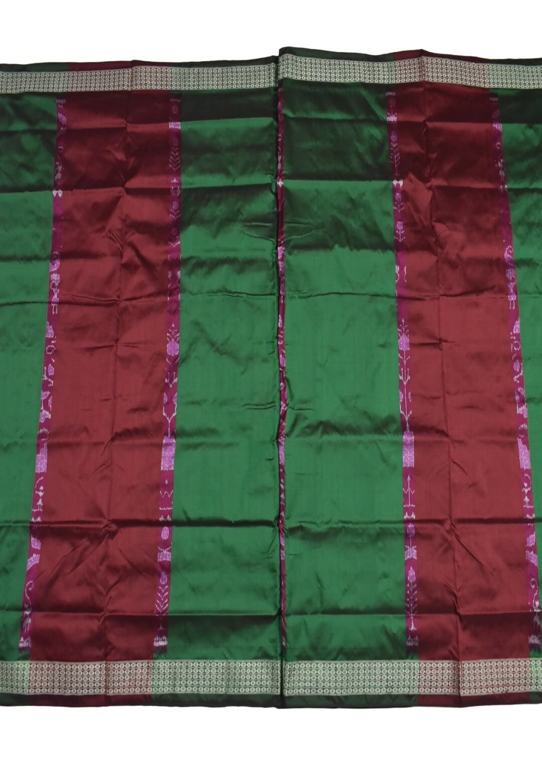 Green Combination Patli Design Sambalpuri Handloom Silk Saree - Image 2